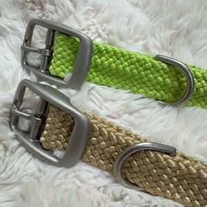 Set Lime Green and Tan Braided Dog Collars Never Used